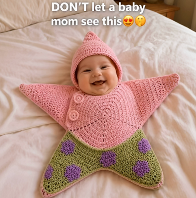 Newborn Starfish Hooded Romper | Crochet Baby Sleeping Bag
